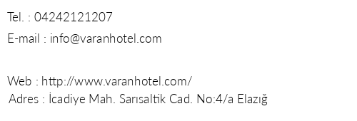 Varan Hotel telefon numaralar, faks, e-mail, posta adresi ve iletiim bilgileri